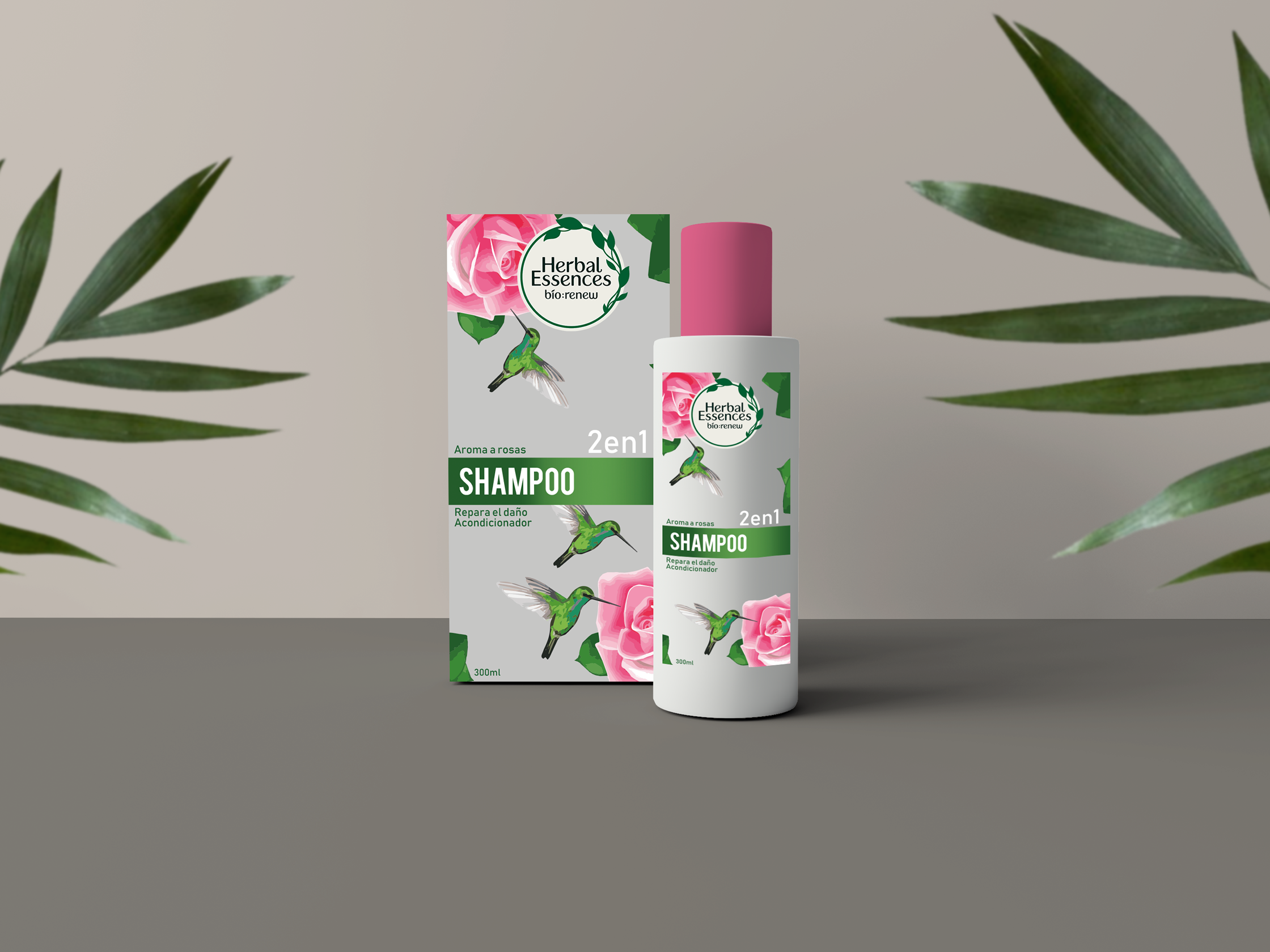 Diseño de etiqueta y empaque de shampoo — Herbal Essences